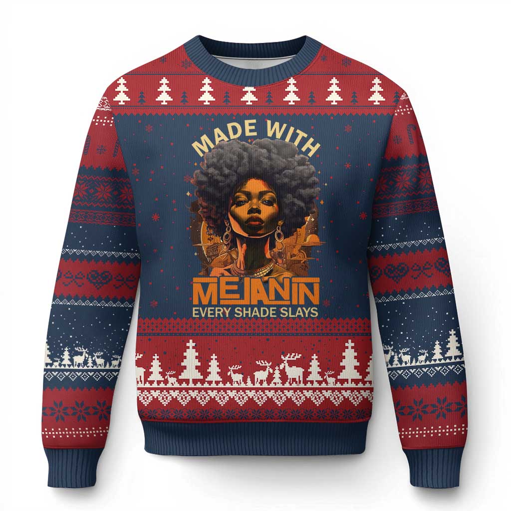 Black Women Ugly Christmas Sweater Melanin Juneteenth Black History TS10 Navy Red Print Your Wear