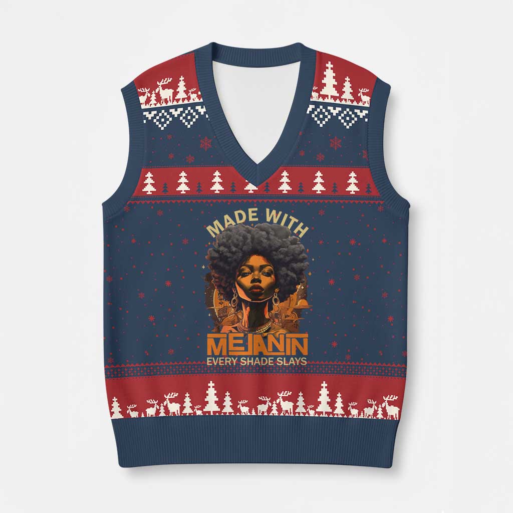 Black Women V-Neck Knit Sweater Vest Melanin Juneteenth Black History TS10 Navy Red Print Your Wear