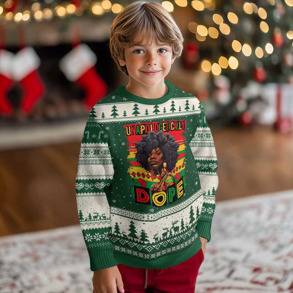 Black Women Unapologetically Dope Ugly Christmas Sweater Juneteenth Black History TS10 Forest Green Beige Print Your Wear