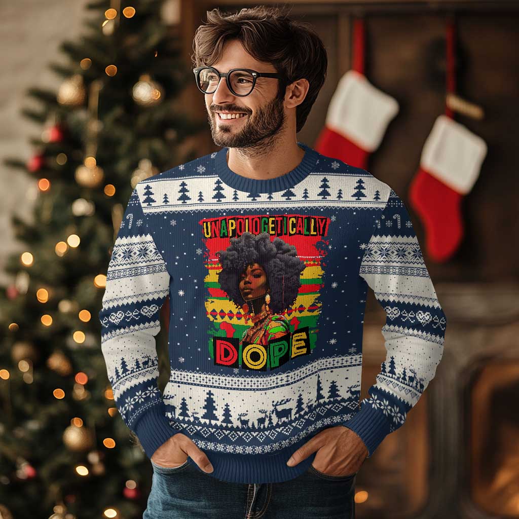 Black Women Unapologetically Dope Ugly Christmas Sweater Juneteenth Black History TS10 Navy Beige Print Your Wear