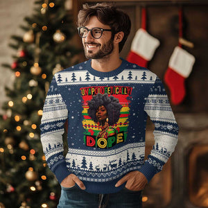 Black Women Unapologetically Dope Ugly Christmas Sweater Juneteenth Black History TS10 Navy Beige Print Your Wear