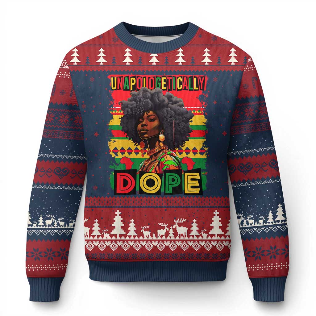 Black Women Unapologetically Dope Ugly Christmas Sweater Juneteenth Black History TS10 Navy Red Print Your Wear