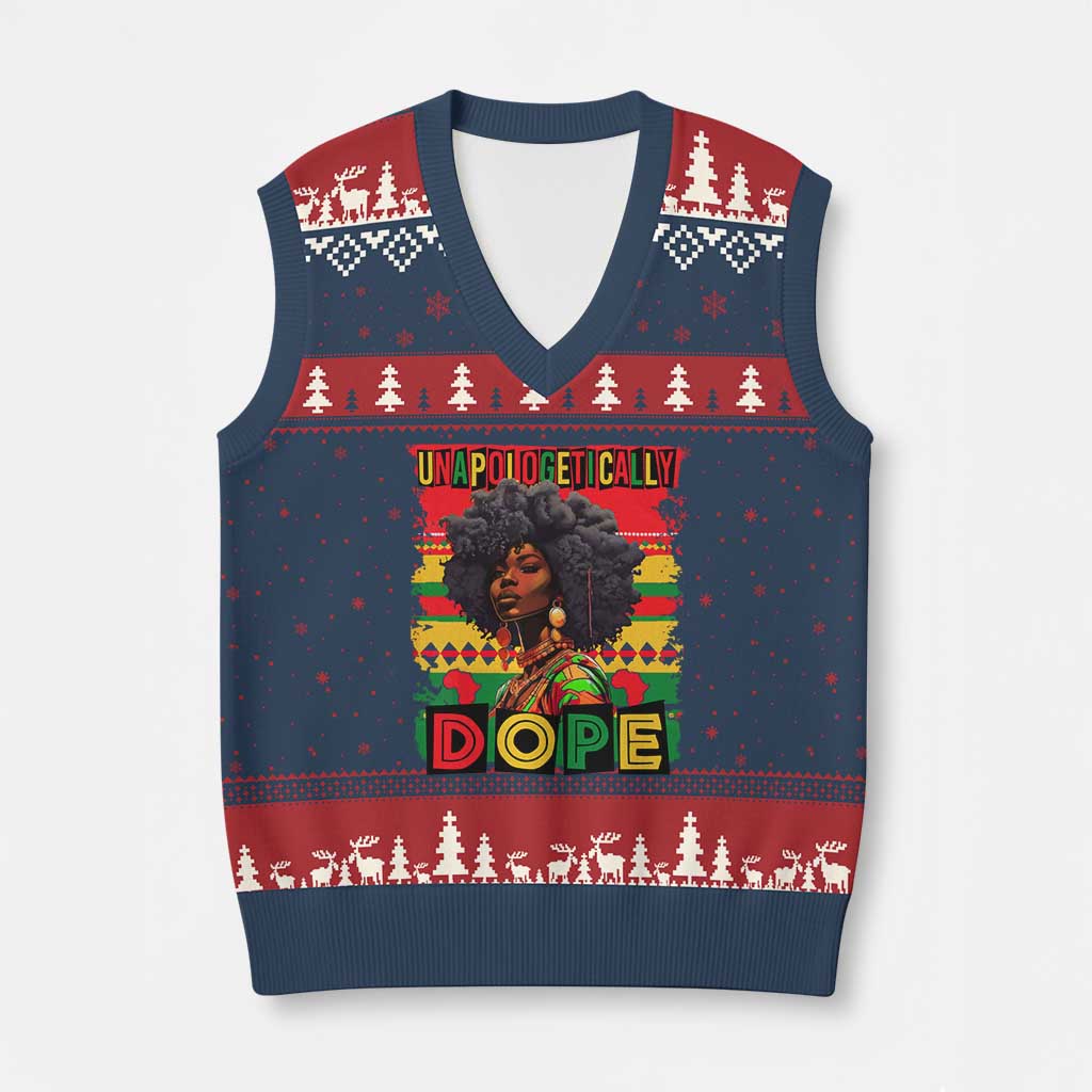 Black Women Unapologetically Dope V-Neck Knit Sweater Vest Juneteenth Black History TS10 Navy Red Print Your Wear