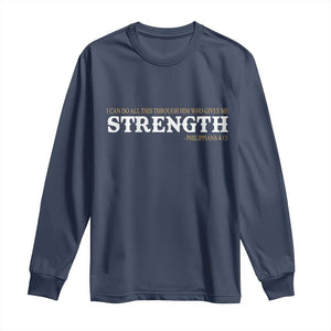 Christian Bible Long Sleeve Shirt Philippians 4:13 Motivational Quote Inspirational Bible Verses TS10 Navy Print Your Wear