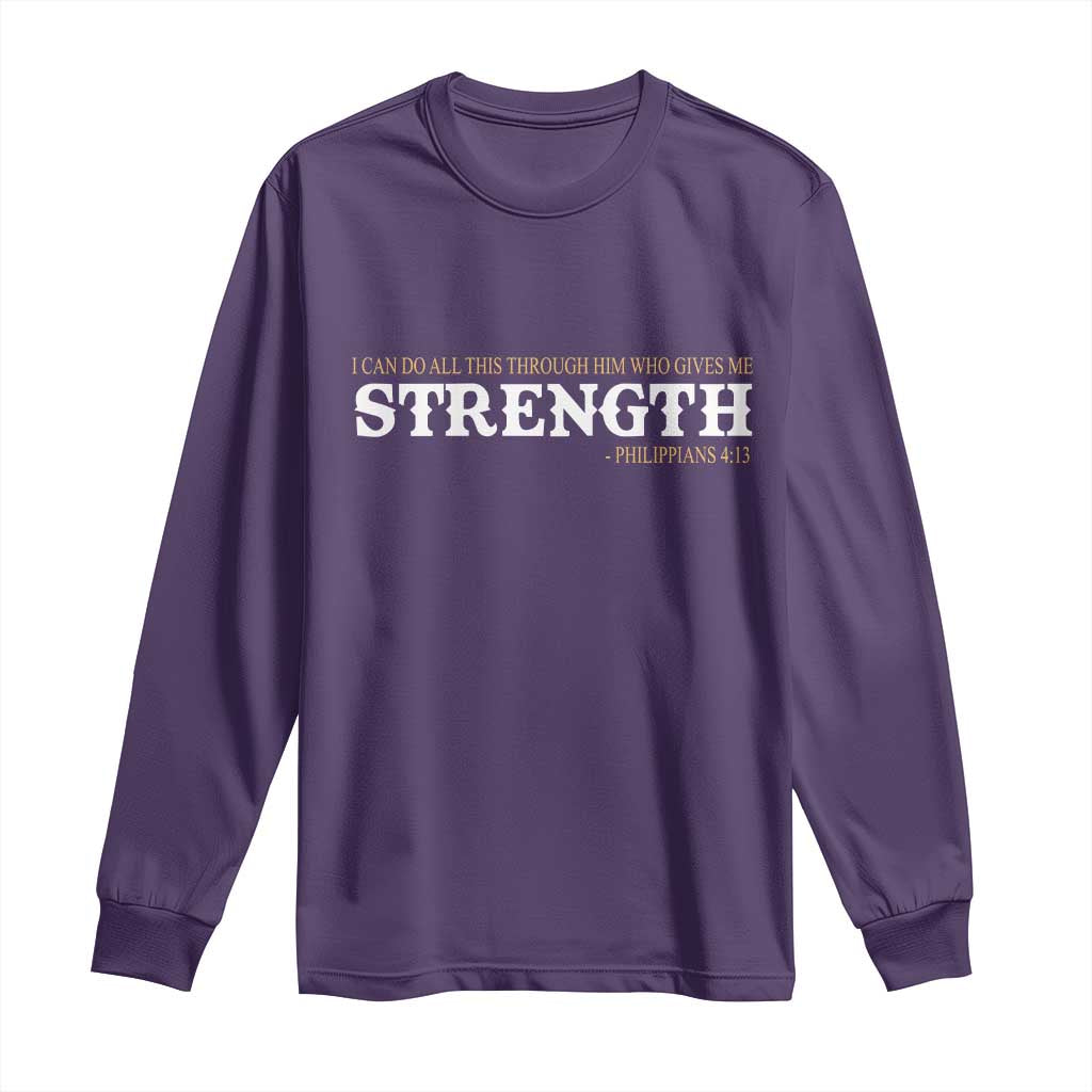Christian Bible Long Sleeve Shirt Philippians 4:13 Motivational Quote Inspirational Bible Verses TS10 Purple Print Your Wear