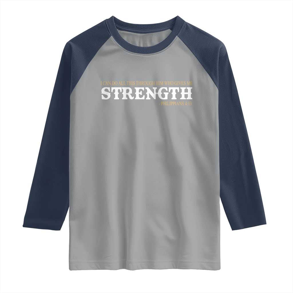 Christian Bible Raglan Shirt Philippians 4:13 Motivational Quote Inspirational Bible Verses TS10 Sport Gray Navy Print Your Wear