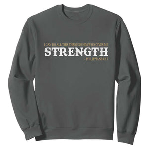 Christian Bible Sweatshirt Philippians 4:13 Motivational Quote Inspirational Bible Verses TS10 Dark Heather Print Your Wear