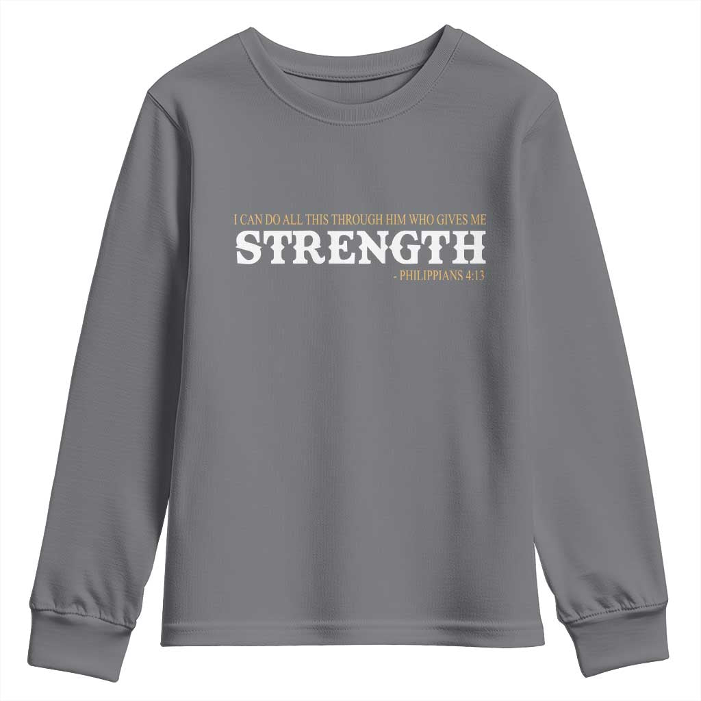 Christian Bible Youth Sweatshirt Philippians 4:13 Motivational Quote Inspirational Bible Verses TS10 Charcoal Print Your Wear