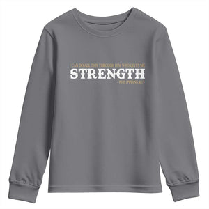 Christian Bible Youth Sweatshirt Philippians 4:13 Motivational Quote Inspirational Bible Verses TS10 Charcoal Print Your Wear