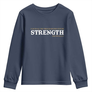 Christian Bible Youth Sweatshirt Philippians 4:13 Motivational Quote Inspirational Bible Verses TS10 Navy Print Your Wear