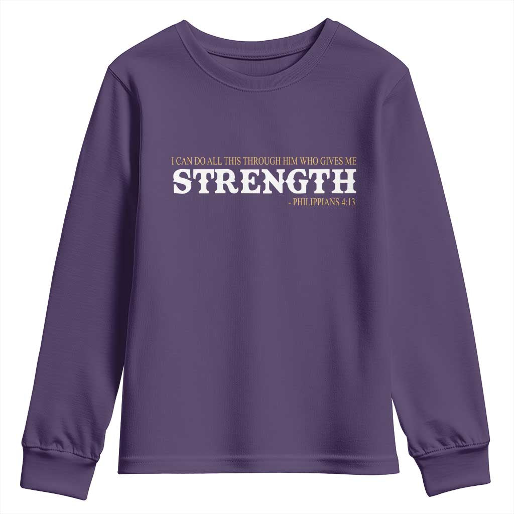 Christian Bible Youth Sweatshirt Philippians 4:13 Motivational Quote Inspirational Bible Verses TS10 Purple Print Your Wear