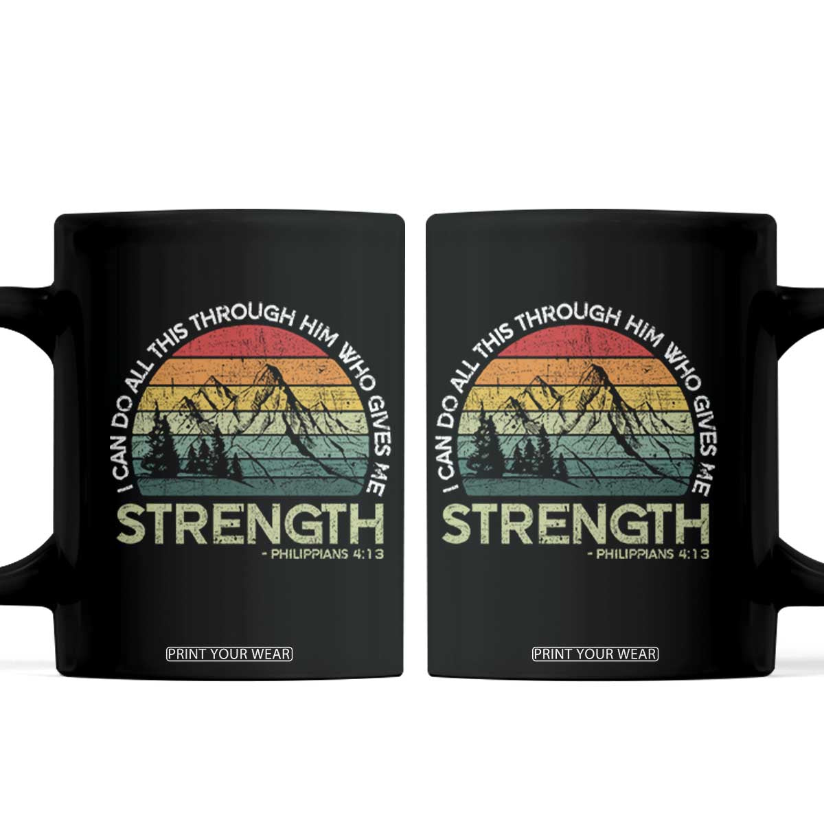 Vintage Christian Bible Coffee Mug Philippians 4:13 Motivational Quote Inspirational Bible Verses TS10 Black Print Your Wear