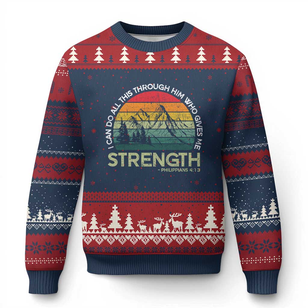 Vintage Christian Bible Ugly Christmas Sweater Philippians 4:13 Motivational Quote Inspirational Bible Verses TS10 Navy Red Print Your Wear