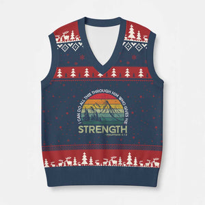 Vintage Christian Bible V-Neck Knit Sweater Vest Philippians 4:13 Motivational Quote Inspirational Bible Verses TS10 Navy Red Print Your Wear