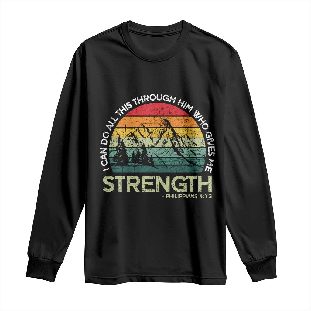 Vintage Christian Bible Long Sleeve Shirt Philippians 4:13 Motivational Quote Inspirational Bible Verses TS10 Black Print Your Wear