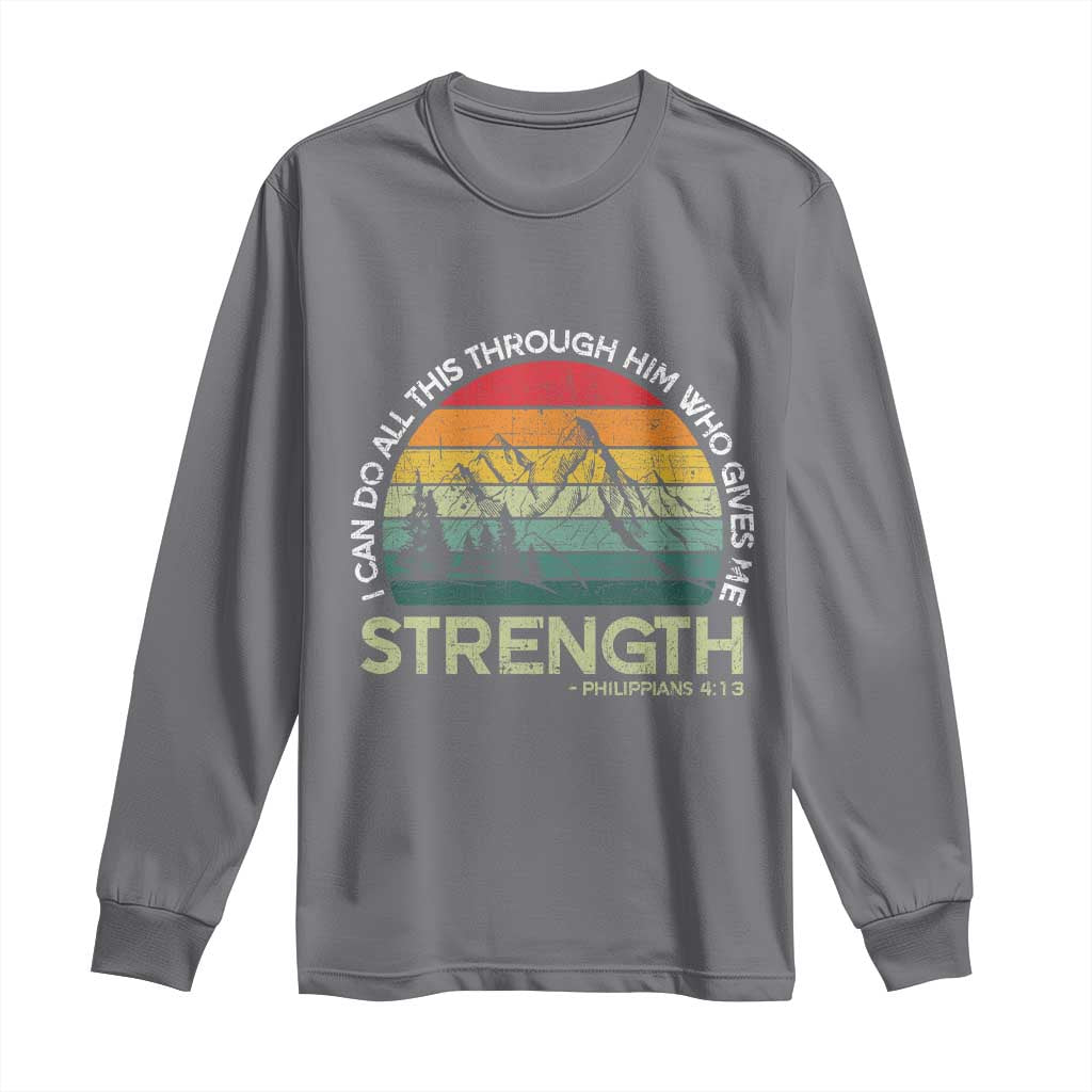 Vintage Christian Bible Long Sleeve Shirt Philippians 4:13 Motivational Quote Inspirational Bible Verses TS10 Charcoal Print Your Wear