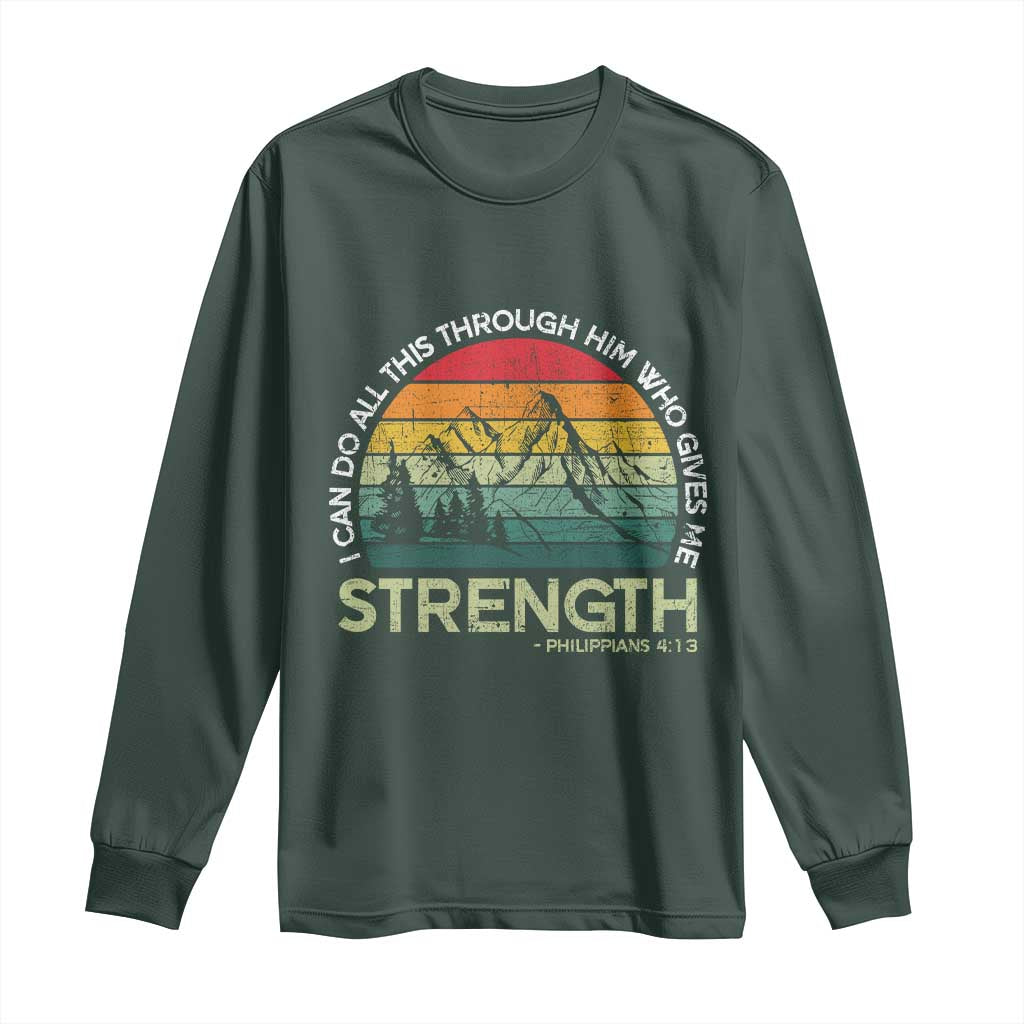 Vintage Christian Bible Long Sleeve Shirt Philippians 4:13 Motivational Quote Inspirational Bible Verses TS10 Dark Forest Green Print Your Wear