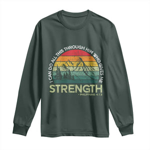 Vintage Christian Bible Long Sleeve Shirt Philippians 4:13 Motivational Quote Inspirational Bible Verses TS10 Dark Forest Green Print Your Wear