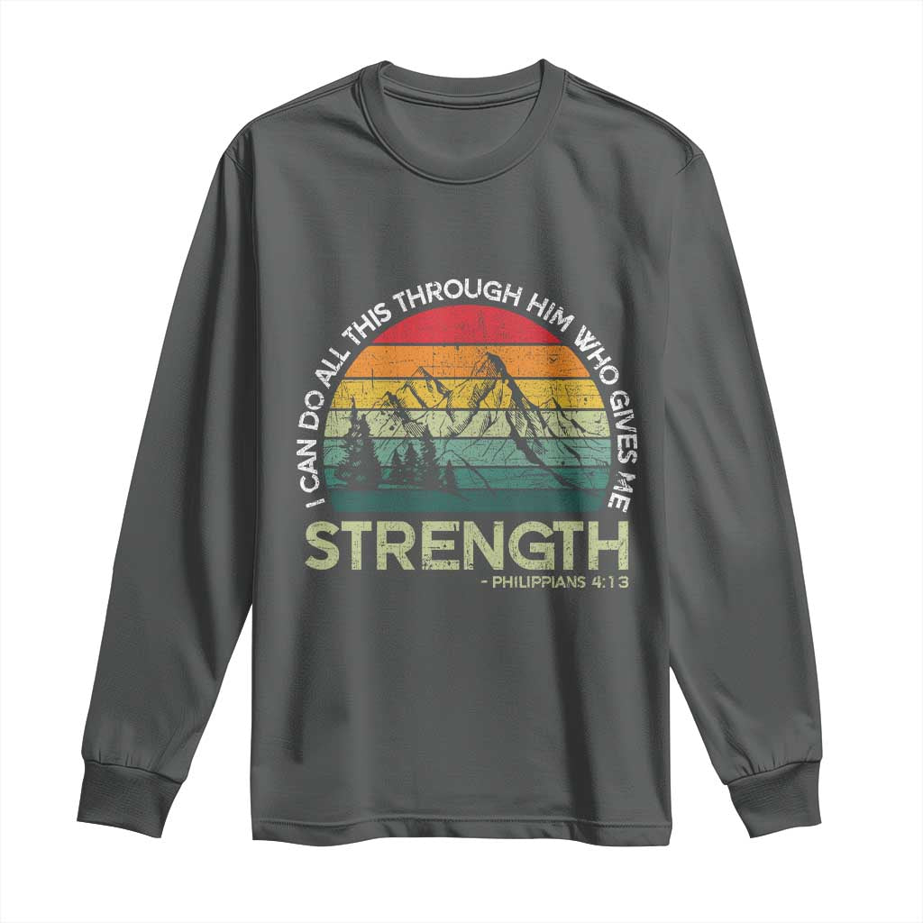 Vintage Christian Bible Long Sleeve Shirt Philippians 4:13 Motivational Quote Inspirational Bible Verses TS10 Dark Heather Print Your Wear