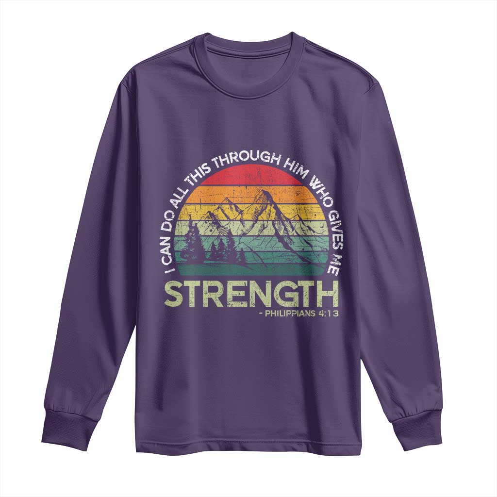 Vintage Christian Bible Long Sleeve Shirt Philippians 4:13 Motivational Quote Inspirational Bible Verses TS10 Purple Print Your Wear