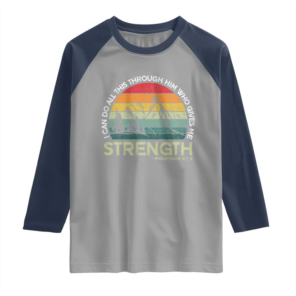Vintage Christian Bible Raglan Shirt Philippians 4:13 Motivational Quote Inspirational Bible Verses TS10 Sport Gray Navy Print Your Wear