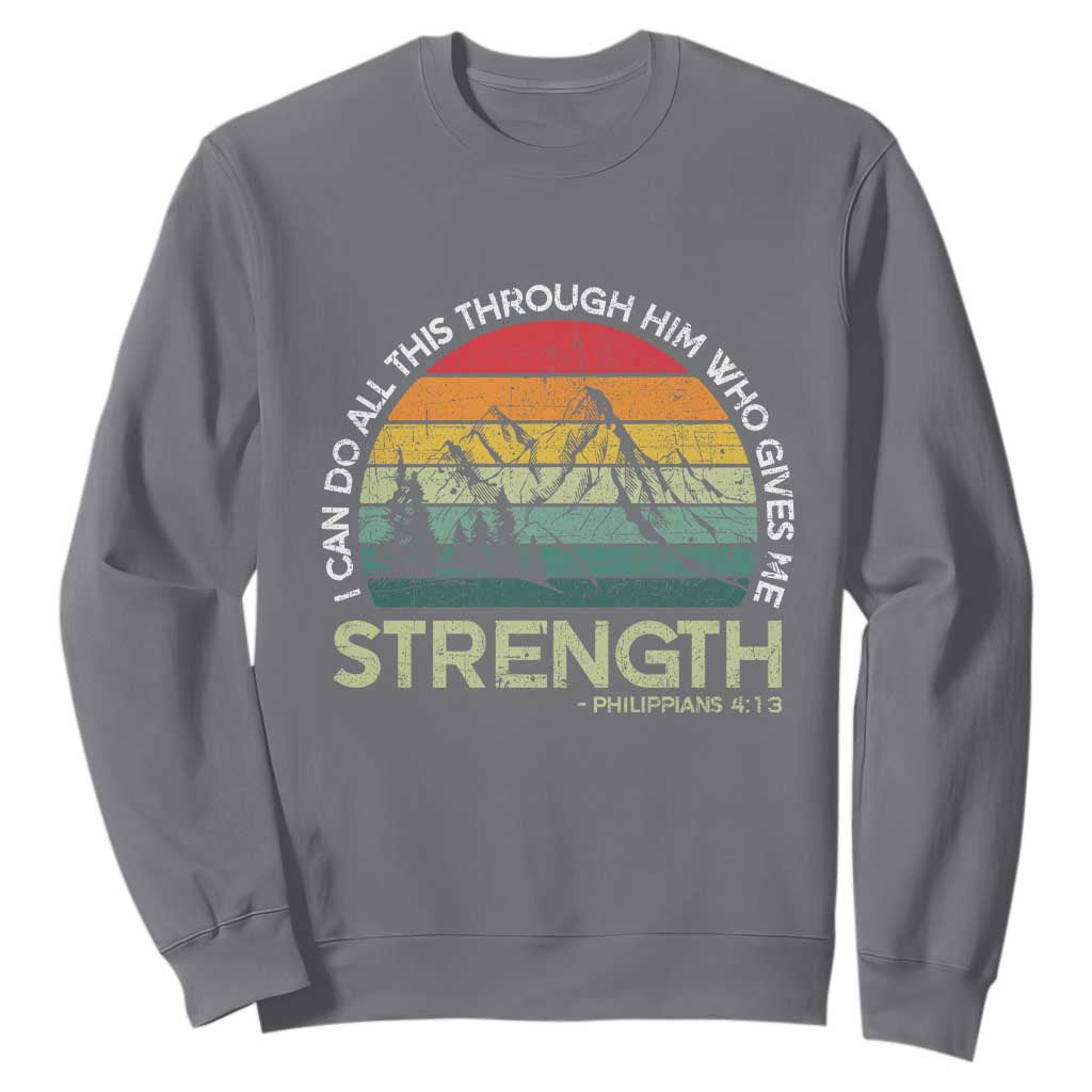 Vintage Christian Bible Sweatshirt Philippians 4:13 Motivational Quote Inspirational Bible Verses TS10 Charcoal Print Your Wear