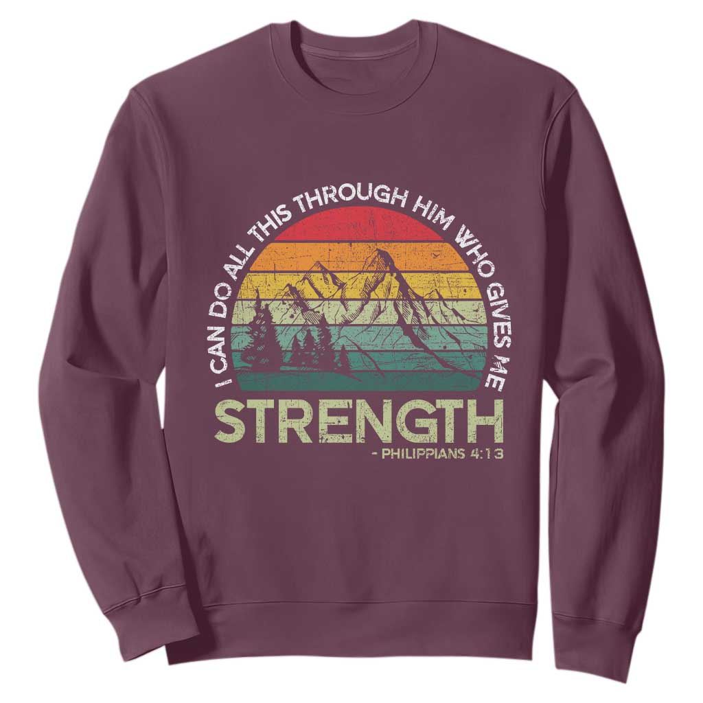 Vintage Christian Bible Sweatshirt Philippians 4:13 Motivational Quote Inspirational Bible Verses TS10 Maroon Print Your Wear