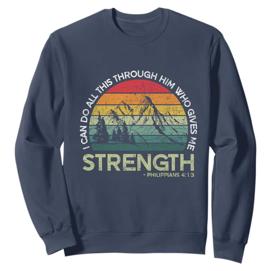Vintage Christian Bible Sweatshirt Philippians 4:13 Motivational Quote Inspirational Bible Verses TS10 Navy Print Your Wear