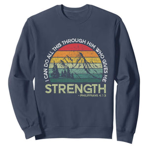 Vintage Christian Bible Sweatshirt Philippians 4:13 Motivational Quote Inspirational Bible Verses TS10 Navy Print Your Wear
