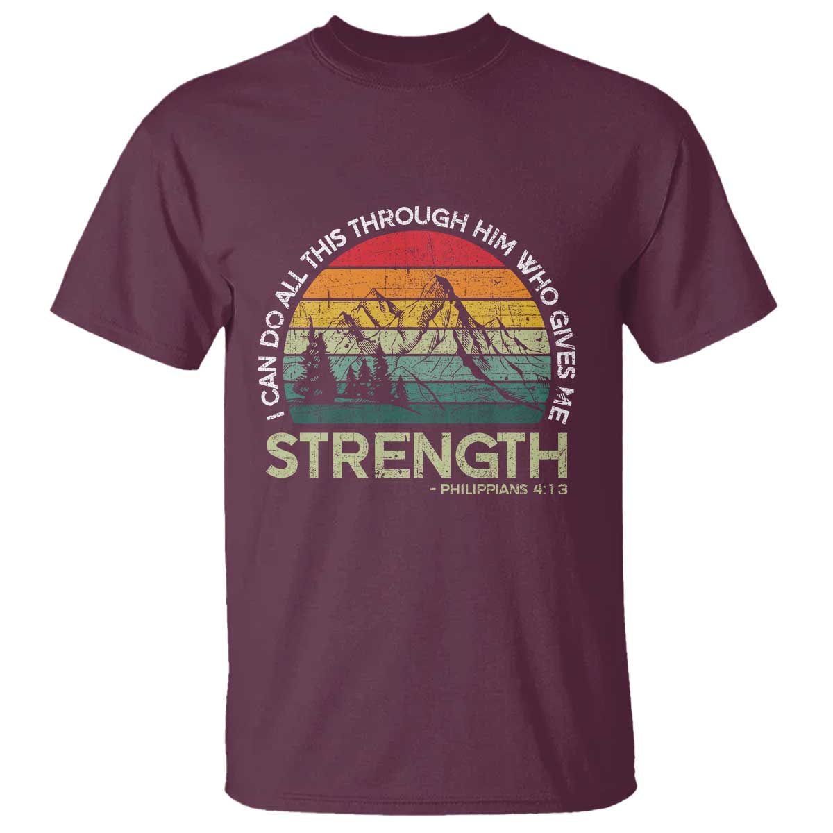 Vintage Christian Bible T Shirt Philippians 4:13 Motivational Quote Inspirational Bible Verses TS10 Maroon Print Your Wear