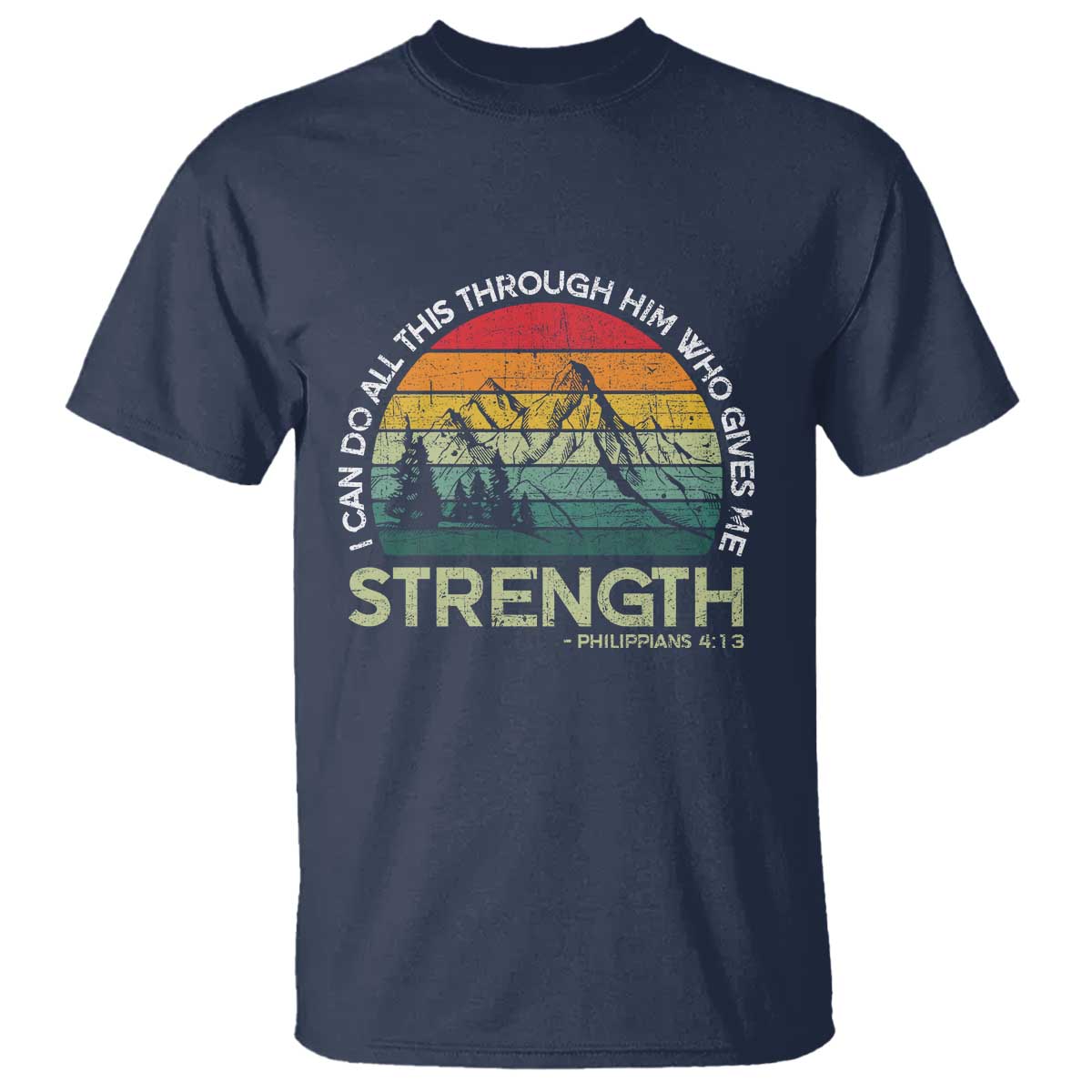 Vintage Christian Bible T Shirt Philippians 4:13 Motivational Quote Inspirational Bible Verses TS10 Navy Print Your Wear
