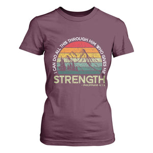 Vintage Christian Bible T Shirt For Women Philippians 4:13 Motivational Quote Inspirational Bible Verses TS10 Maroon Print Your Wear