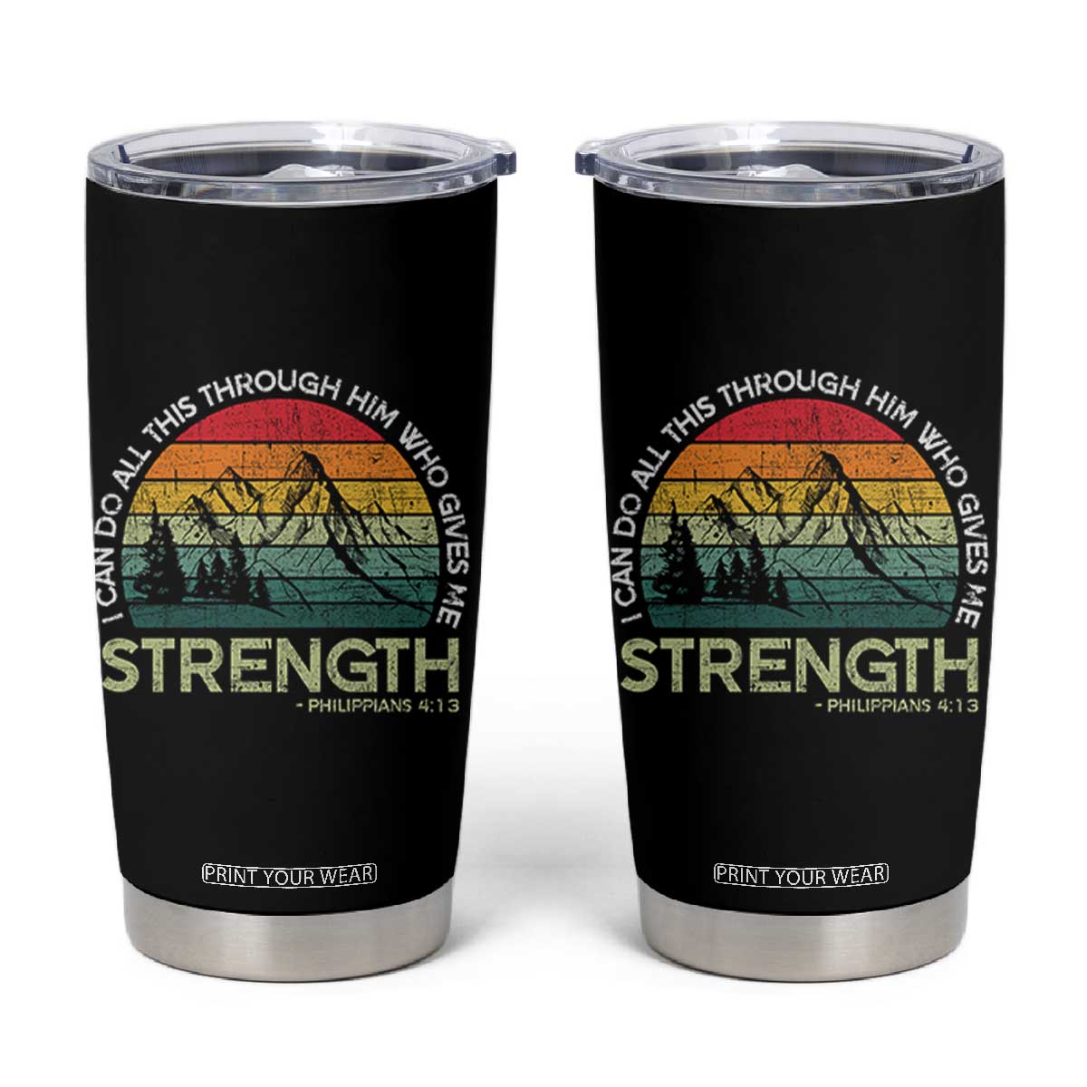Vintage Christian Bible Tumbler Cup Philippians 4:13 Motivational Quote Inspirational Bible Verses TS10 Black Print Your Wear