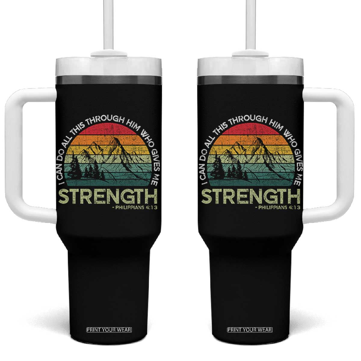 Vintage Christian Bible Tumbler With Handle Philippians 4:13 Motivational Quote Inspirational Bible Verses TS10 One Size: 40 oz Black Print Your Wear