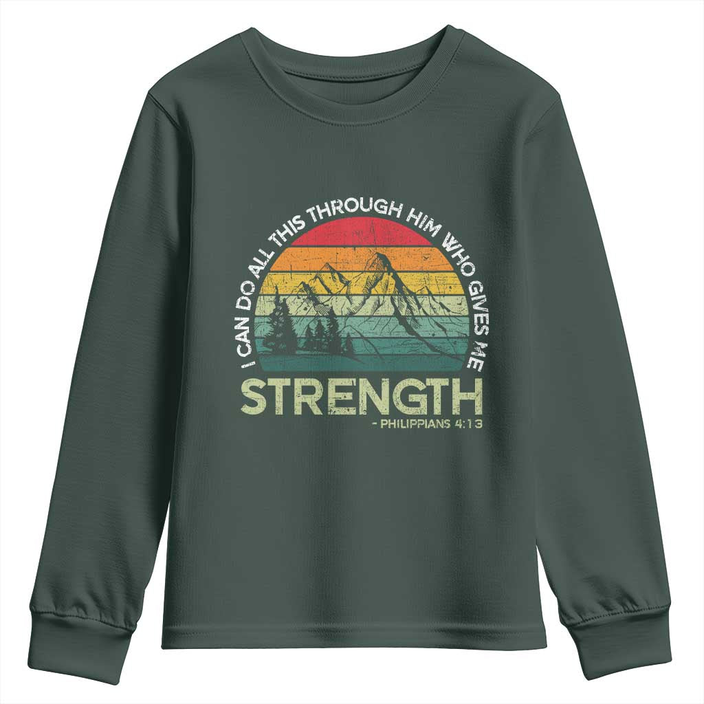 Vintage Christian Bible Youth Sweatshirt Philippians 4:13 Motivational Quote Inspirational Bible Verses TS10 Dark Forest Green Print Your Wear