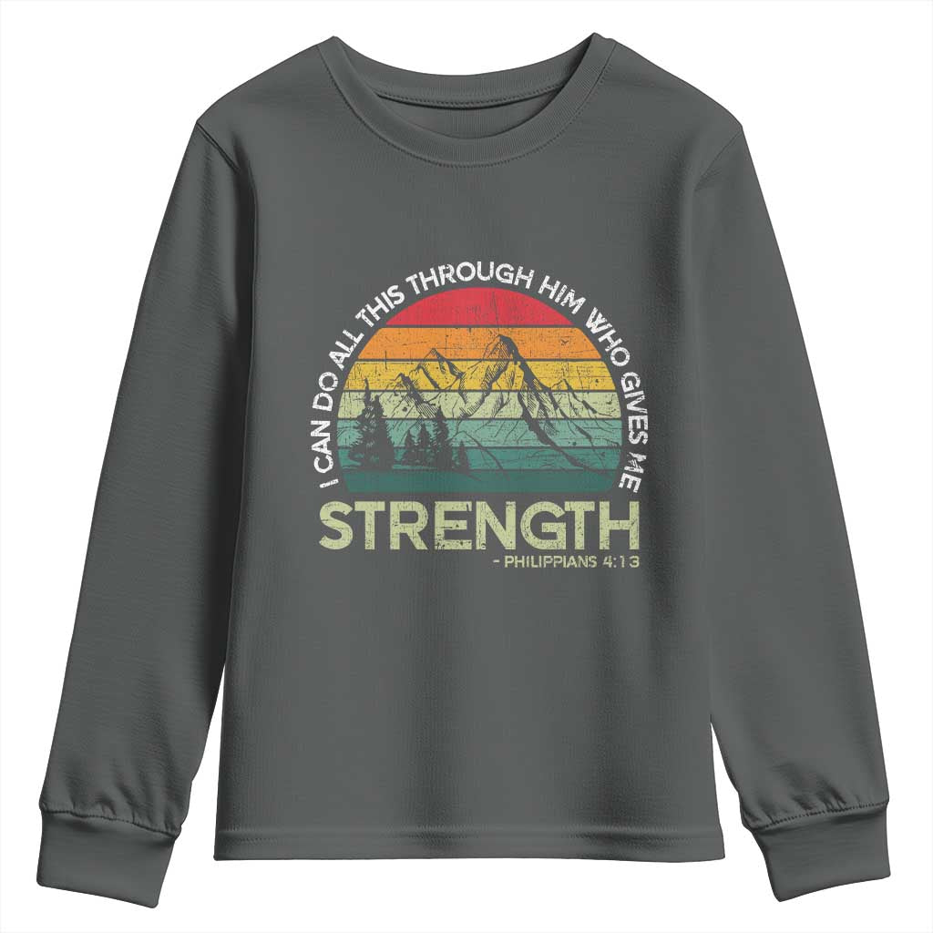 Vintage Christian Bible Youth Sweatshirt Philippians 4:13 Motivational Quote Inspirational Bible Verses TS10 Dark Heather Print Your Wear