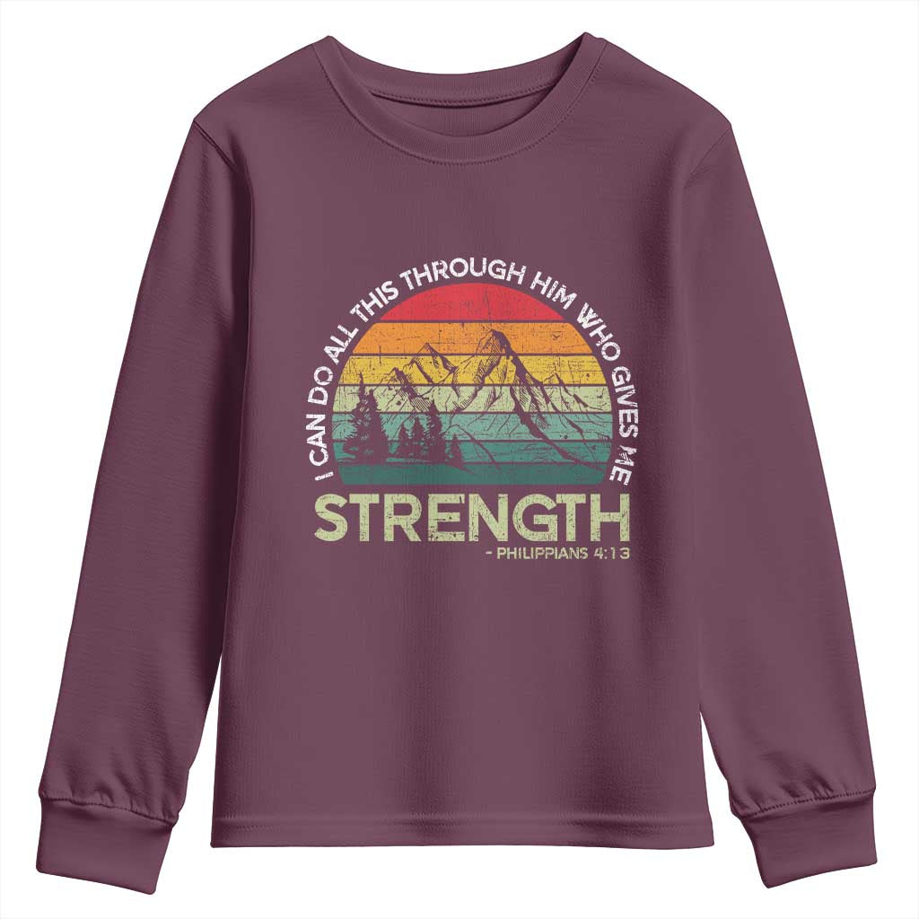 Vintage Christian Bible Youth Sweatshirt Philippians 4:13 Motivational Quote Inspirational Bible Verses TS10 Maroon Print Your Wear