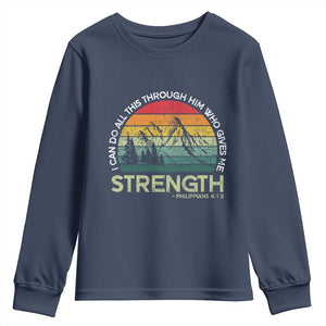 Vintage Christian Bible Youth Sweatshirt Philippians 4:13 Motivational Quote Inspirational Bible Verses TS10 Navy Print Your Wear