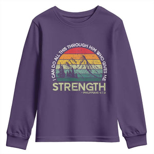 Vintage Christian Bible Youth Sweatshirt Philippians 4:13 Motivational Quote Inspirational Bible Verses TS10 Purple Print Your Wear