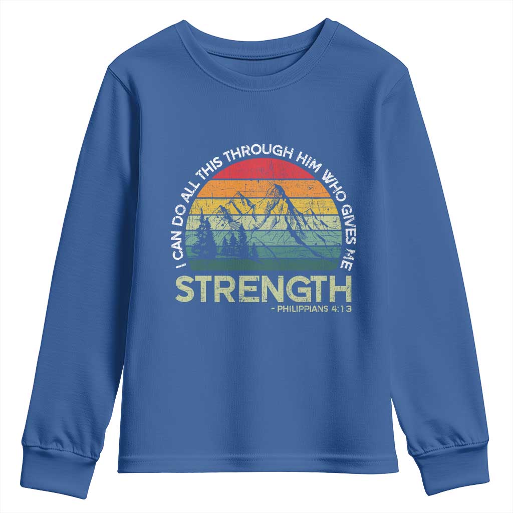 Vintage Christian Bible Youth Sweatshirt Philippians 4:13 Motivational Quote Inspirational Bible Verses TS10 Royal Blue Print Your Wear