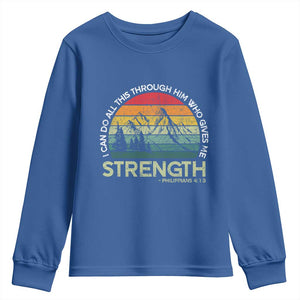 Vintage Christian Bible Youth Sweatshirt Philippians 4:13 Motivational Quote Inspirational Bible Verses TS10 Royal Blue Print Your Wear