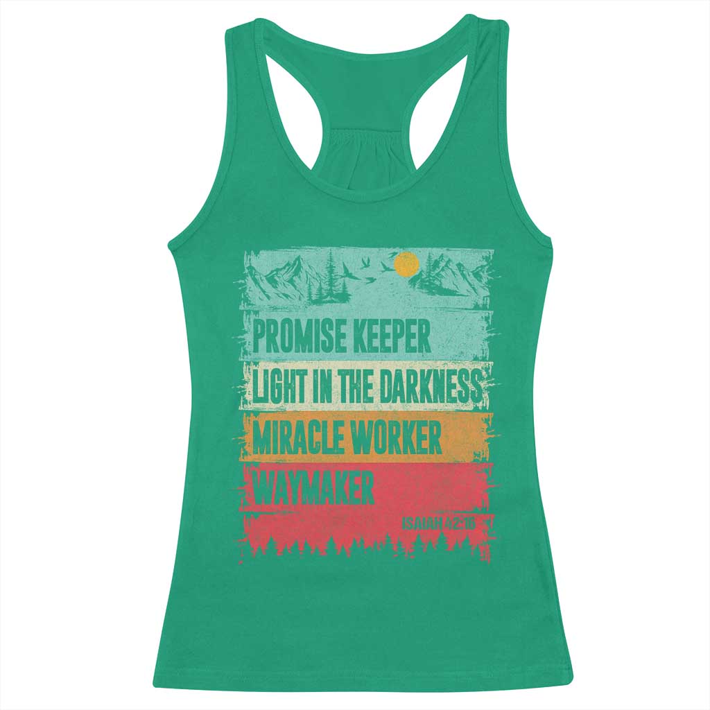 Vintage Christian Worship Racerback Tank Top Isaiah 42:16 Waymaker Promise Keeper Miracle Worker TS10 Irish Green Print Your Wear