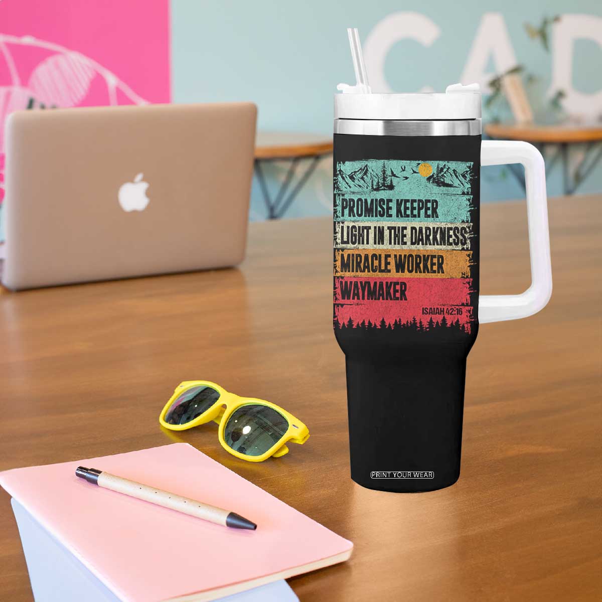 Vintage Christian Worship Tumbler With Handle Isaiah 42:16 Waymaker Promise Keeper Miracle Worker TS10 Print Your Wear