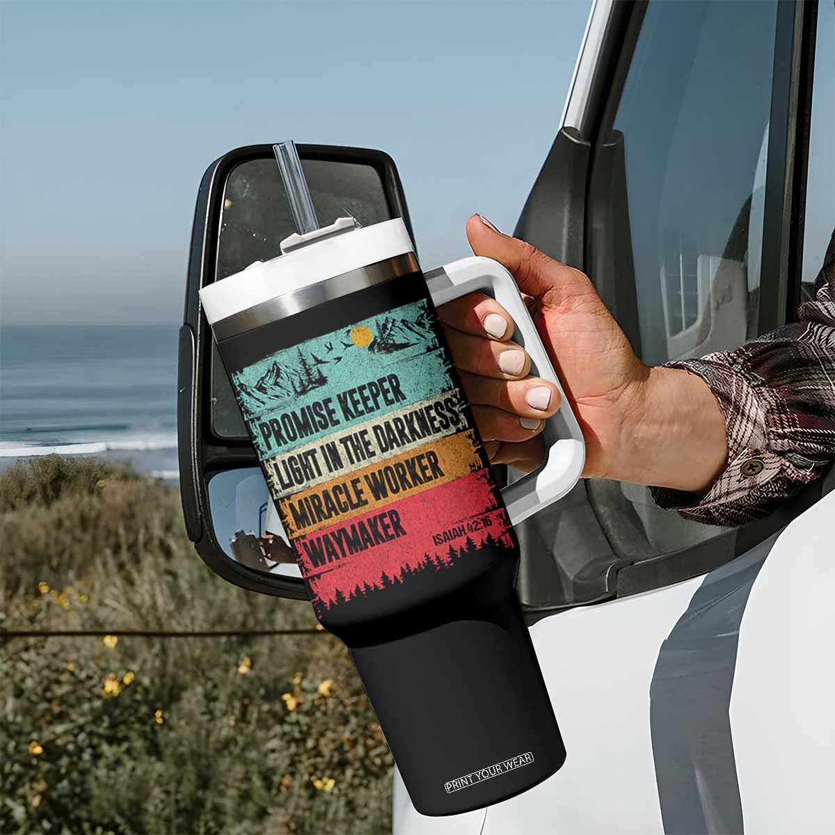 Vintage Christian Worship Tumbler With Handle Isaiah 42:16 Waymaker Promise Keeper Miracle Worker TS10 Print Your Wear