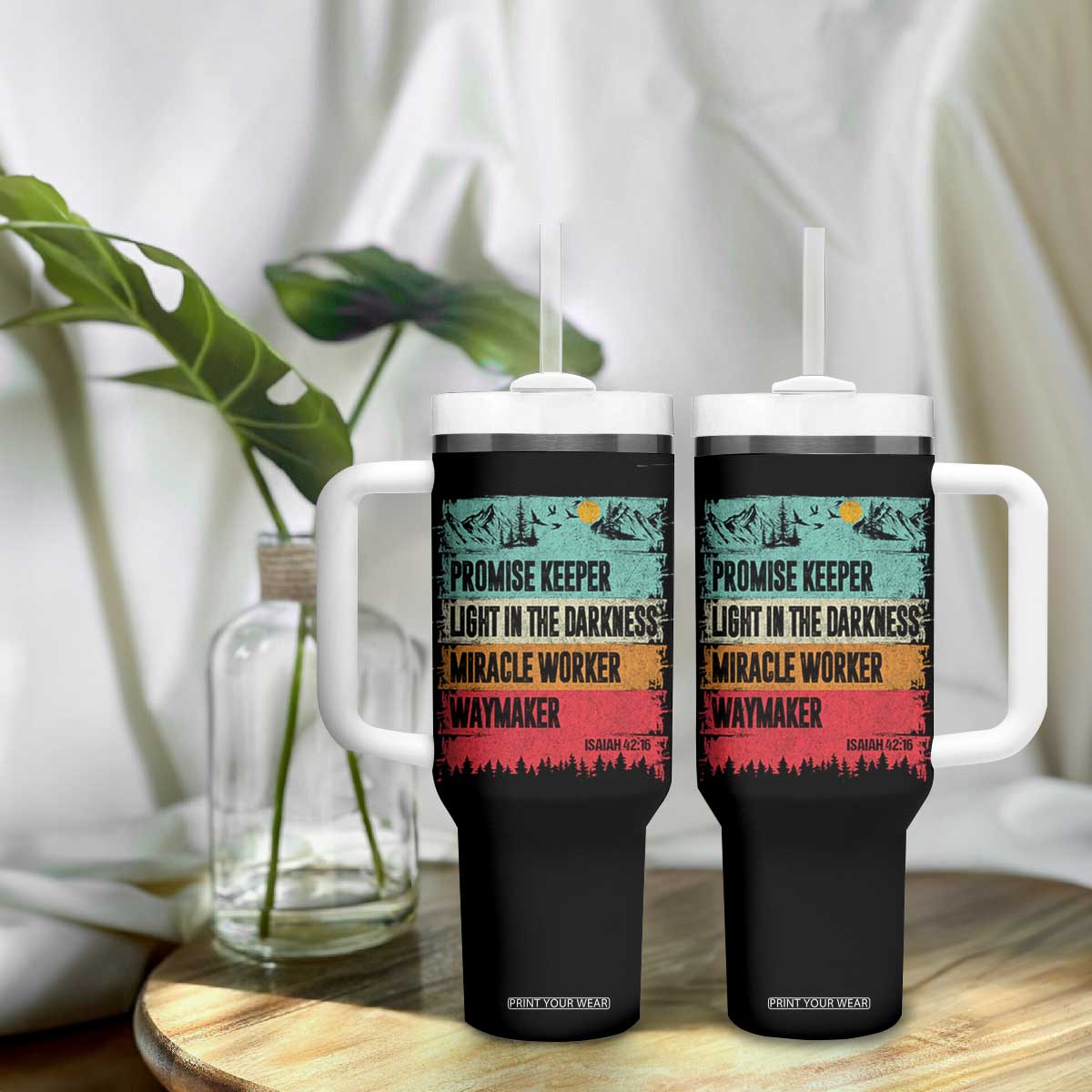 Vintage Christian Worship Tumbler With Handle Isaiah 42:16 Waymaker Promise Keeper Miracle Worker TS10 Print Your Wear