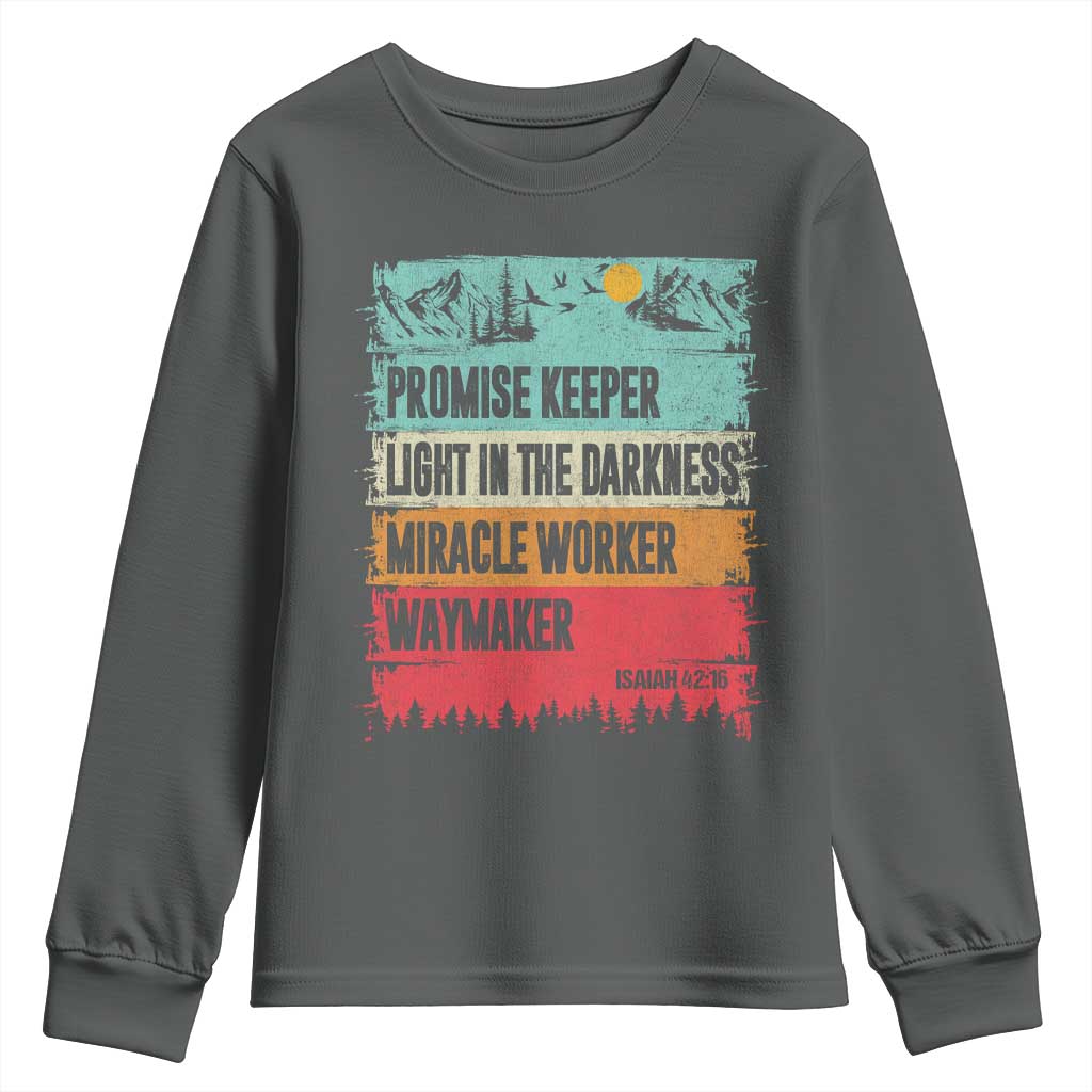 Vintage Christian Worship Youth Sweatshirt Isaiah 42:16 Waymaker Promise Keeper Miracle Worker TS10 Dark Heather Print Your Wear