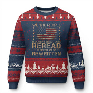 US Flag Constitution Of The USA Needs To Be Reread Ugly Christmas Sweater Patriotic American 4th Of July We The People TS10 Navy Red Print Your Wear