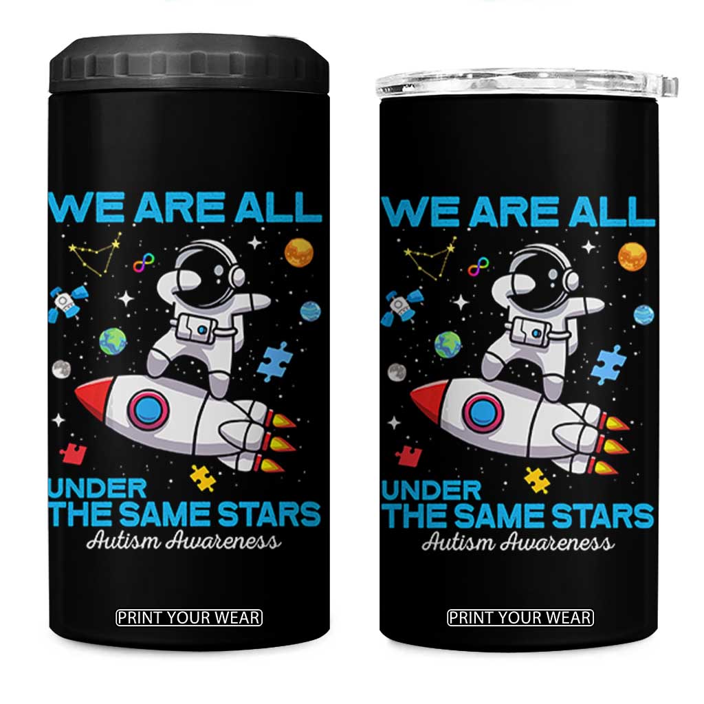 Autism Acceptance 4 in 1 Can Cooler Tumbler We Are All Under The Same Stars TS10 One Size: 16 oz Black Print Your Wear