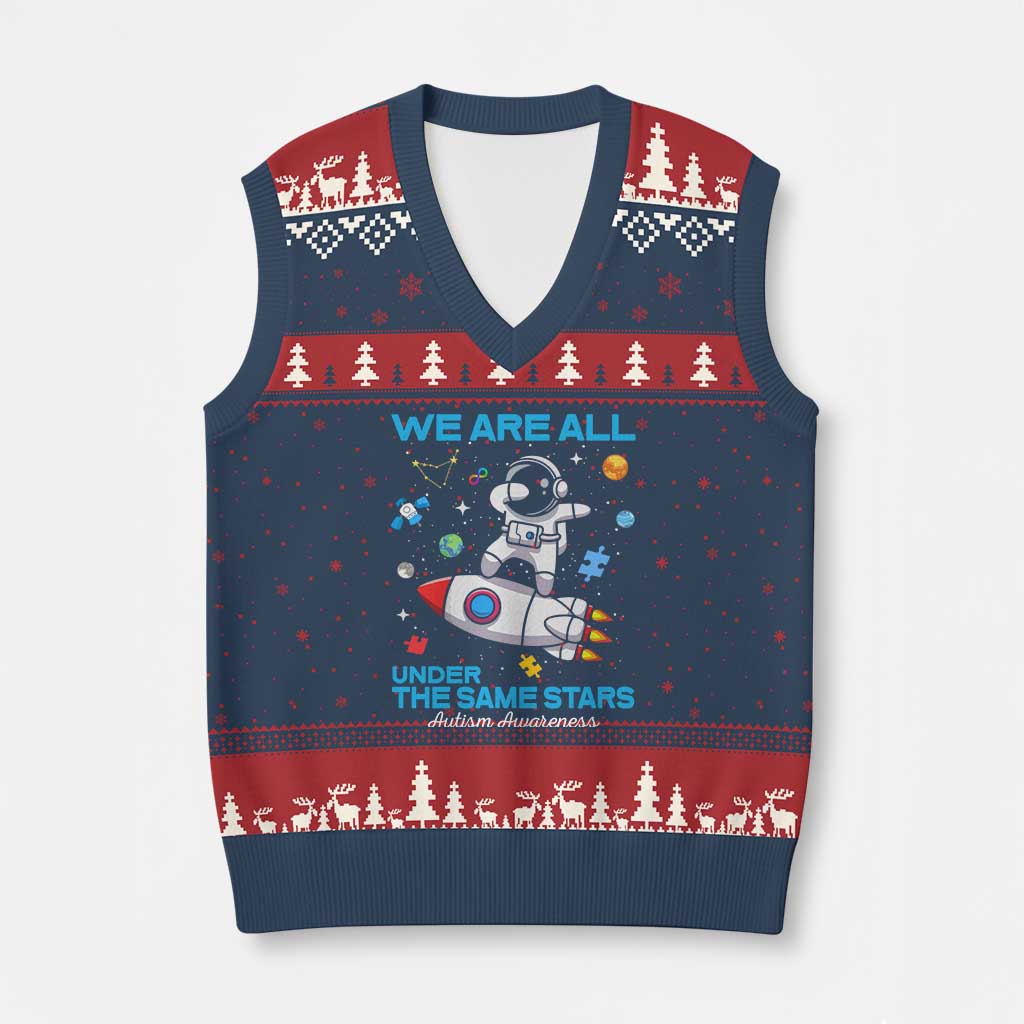 Autism Acceptance V-Neck Knit Sweater Vest We Are All Under The Same Stars TS10 Navy Red Print Your Wear