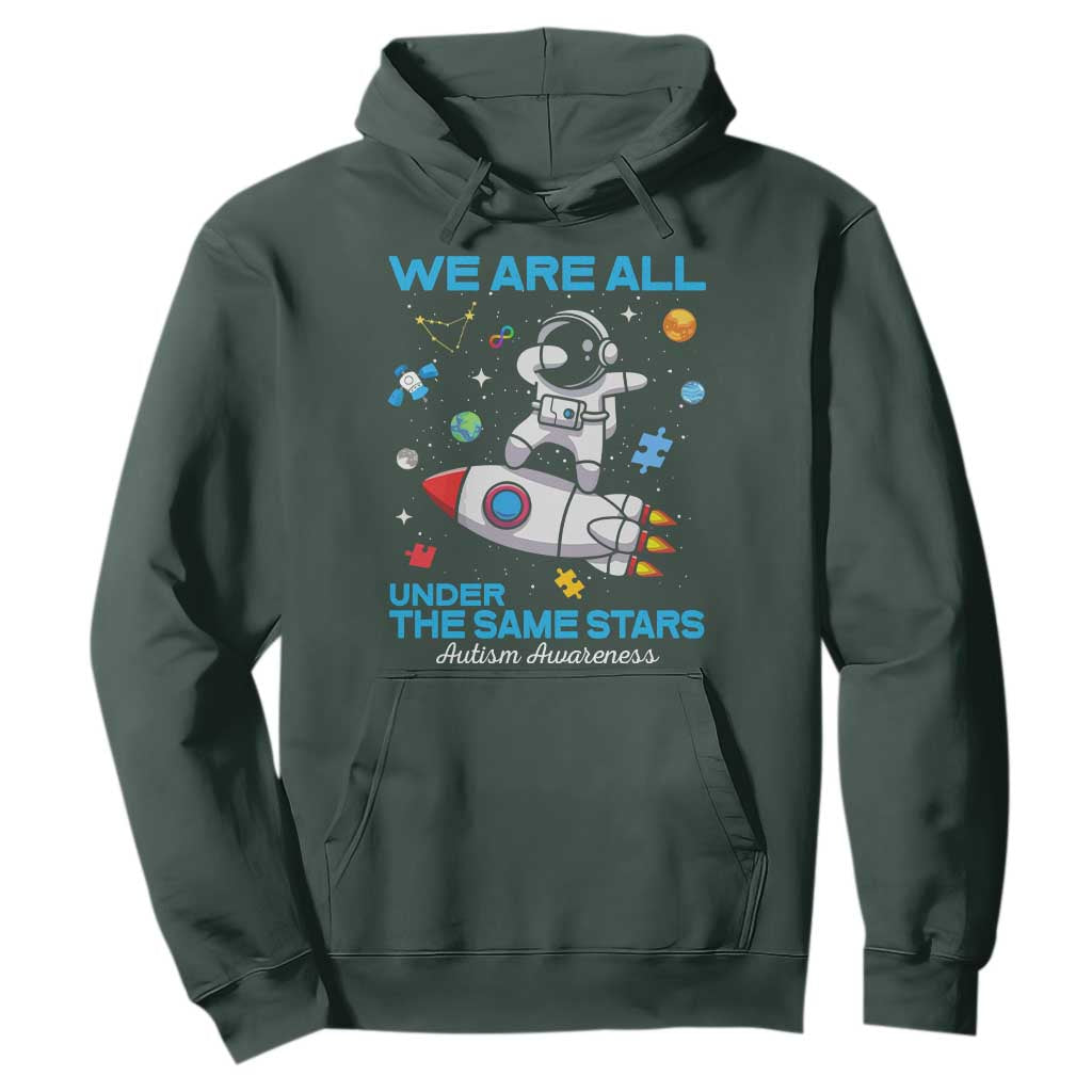Autism Acceptance Hoodie We Are All Under The Same Stars TS10 Dark Forest Green Print Your Wear